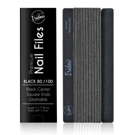 Professional Nail Files Black Washable Emery Boards 7 Inches Long Square End Serrated Edge 12 Fingernail Files Per Pack (80/100)