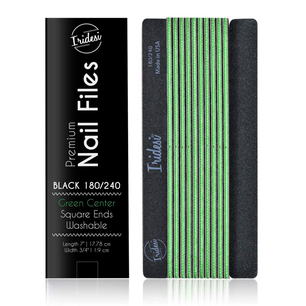Professional Nail Files Black Washable Emery Boards 7 Inches Long Square End Serrated Edge 12 Fingernail Files Per Pack (180/240)