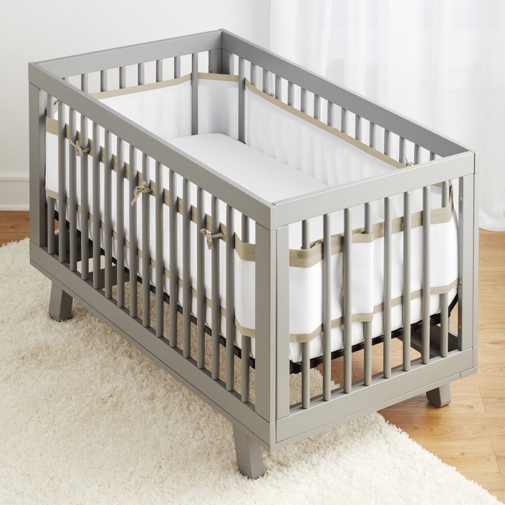 BreathableBaby Breathable Mesh Liner for Full-Size Cribs, Deluxe 4mm Mesh, Natural Linen (Size 4FS Covers 3 or 4 Sides)