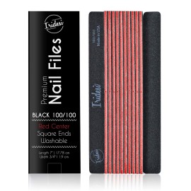 Professional Nail Files Black Washable Emery Boards 7 Inches Long Square End Serrated Edge 12 Fingernail Files Per Pack (100/100)