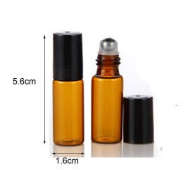 ELFENSTALL- 20PCS 5ml Amber Glass Roller Bottles Roll On Bottle Container with Metal Ball for Essential Oil Aromatherapy Perfumes and Lip Balms - 3ML Dropper Included