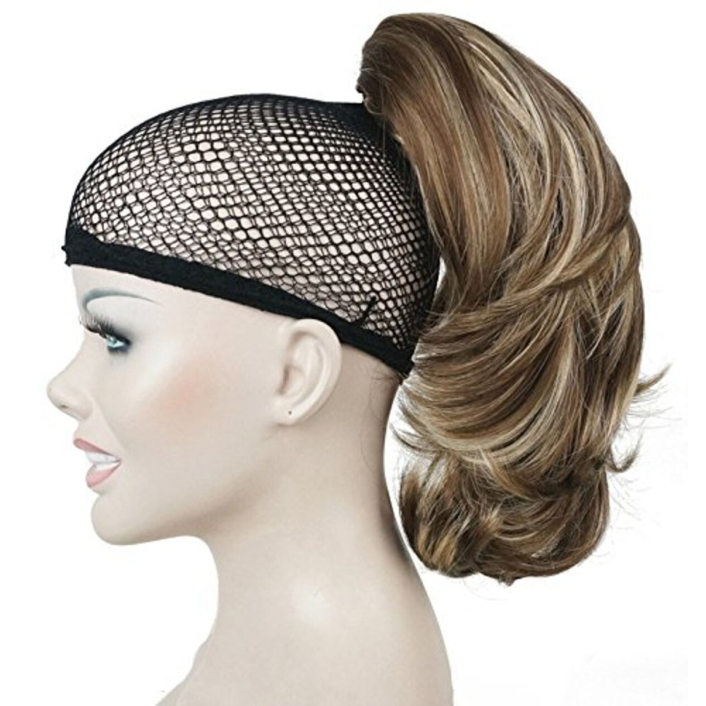 Lydell 12 Dual Use Straight Curly Styled Clip In Claw Ponytail Hair Extension Synthetic Hairpiece 125g with a jaw/claw clip (12TT26 Light Brown with Highlights)