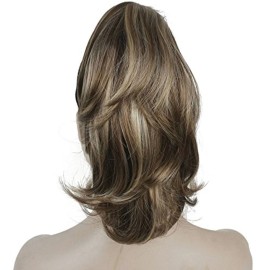 Lydell 12 Dual Use Straight Curly Styled Clip In Claw Ponytail Hair Extension Synthetic Hairpiece 125g with a jaw/claw clip (12TT26 Light Brown with Highlights)