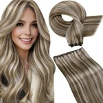LaaVoo Weft Hair Extensions Human Hair Long Sew in Extensions for Women Soft Hair Wefts Human Hair Sew in Brown Highlight Platinum Blonde 20 Inch 100g