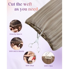 LaaVoo Weft Hair Extensions Human Hair Long Sew in Extensions for Women Soft Hair Wefts Human Hair Sew in Brown Highlight Platinum Blonde 20 Inch 100g LaaVoo Weft Hair Extensions Human Hair Long Sew in Extensions for Women Soft Hair Wefts Human Hair Sew in Brown Highlight Platinum Blonde 20 Inch 100g