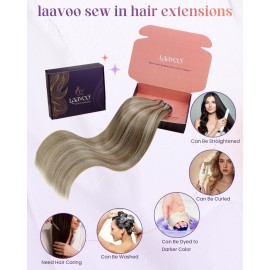 LaaVoo Weft Hair Extensions Human Hair Long Sew in Extensions for Women Soft Hair Wefts Human Hair Sew in Brown Highlight Platinum Blonde 20 Inch 100g LaaVoo Weft Hair Extensions Human Hair Long Sew in Extensions for Women Soft Hair Wefts Human Hair Sew in Brown Highlight Platinum Blonde 20 Inch 100g