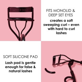 JAPONESQUE Pro Performance Lash Curler with Natural Arch for Sweeping Volume on Natural or False Lashes, Holds Curl for up to 8 Hours, Includes 1 Refill Pad