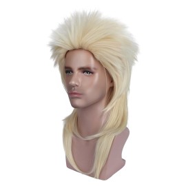 BERON 70s 80s Wig for Women and Men Halloween Costume Wig Rocking Punk Rocker Mullet Wigs Blonde