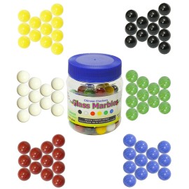Super Value Depot Chinese Checkers Glass Marbles. Set of 72, 12 Each Color. Size 9/16 (14mm), with Practical Container.