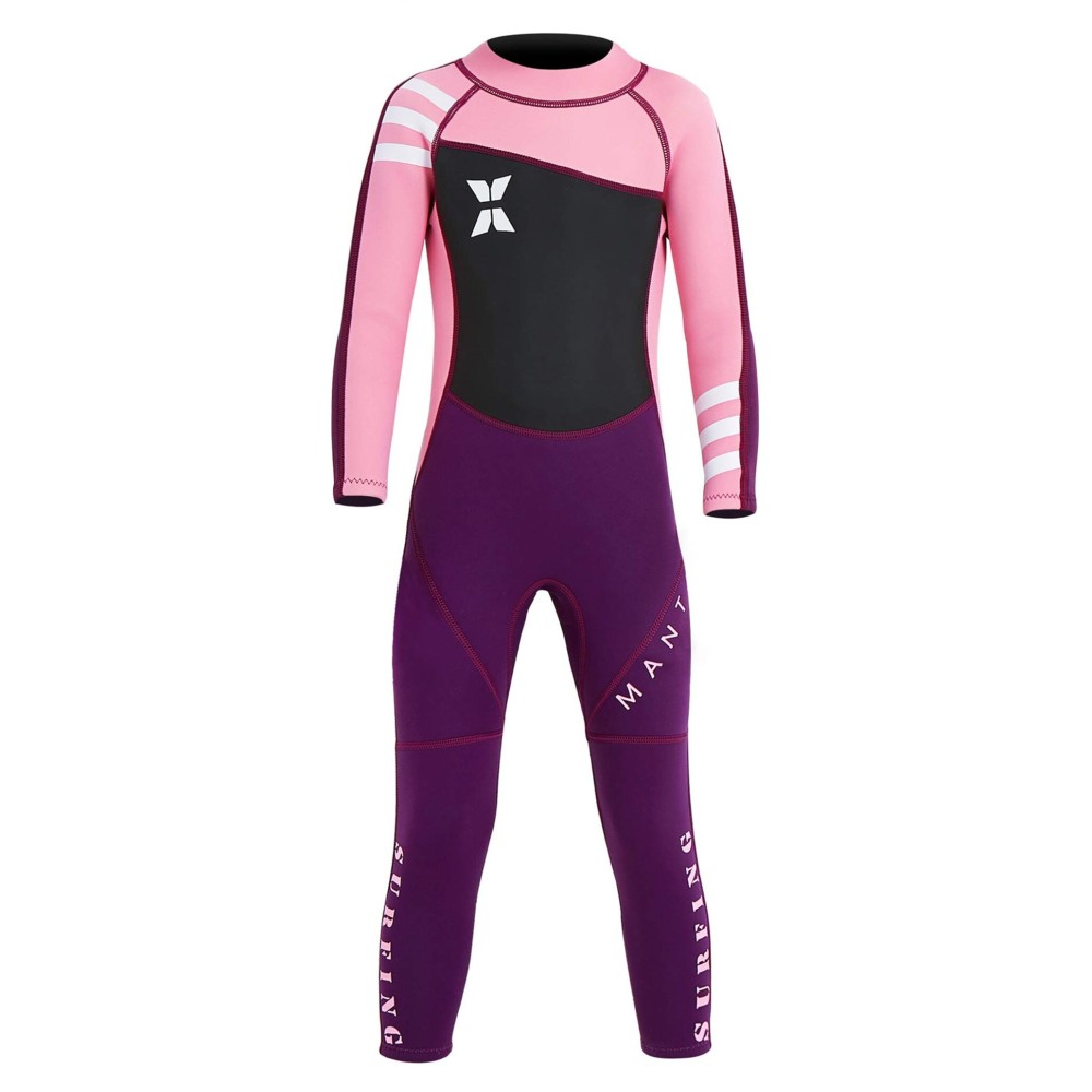 DIVE & SAIL Kids Wetsuit 2.5mm Long Sleeve Swimsuit Sun Protection One Piece Swimsuit Sun Suit for Boys Girls Pink S