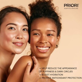 Priori Skincare Eye Serum with AHA Lactic Acid, Caffeine, Vitamin C, E, A Firming, De-puffing Eye Gel for Dark Circles and Wrinkles Fragrance Free Dermatologist Tested 0.5 fl oz