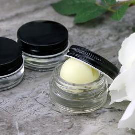 Cornucopia Brands 7-Milliliter Glass Lip Balm Jars (24-Pack).25-Ounce Thick-Walled Containers (7ml Clear with Black Metal Lids)