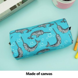 LParkin Cute Narwhal Canvas Pencil Case Pen Bag Pouch Stationary Case Gadget Makeup Cosmetic Bag Box