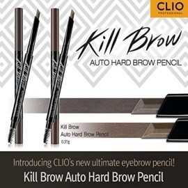 CLIO Kill Brow Auto Hard Eyebrow Pencil | Dual-End, Long Lasting, Waterproof, Smudge-Resistant, Spoolie Brush, Sharpener | Natural Brown (01)