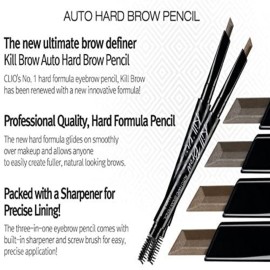 CLIO Kill Brow Auto Hard Eyebrow Pencil | Dual-End, Long Lasting, Waterproof, Smudge-Resistant, Spoolie Brush, Sharpener | Natural Brown (01)