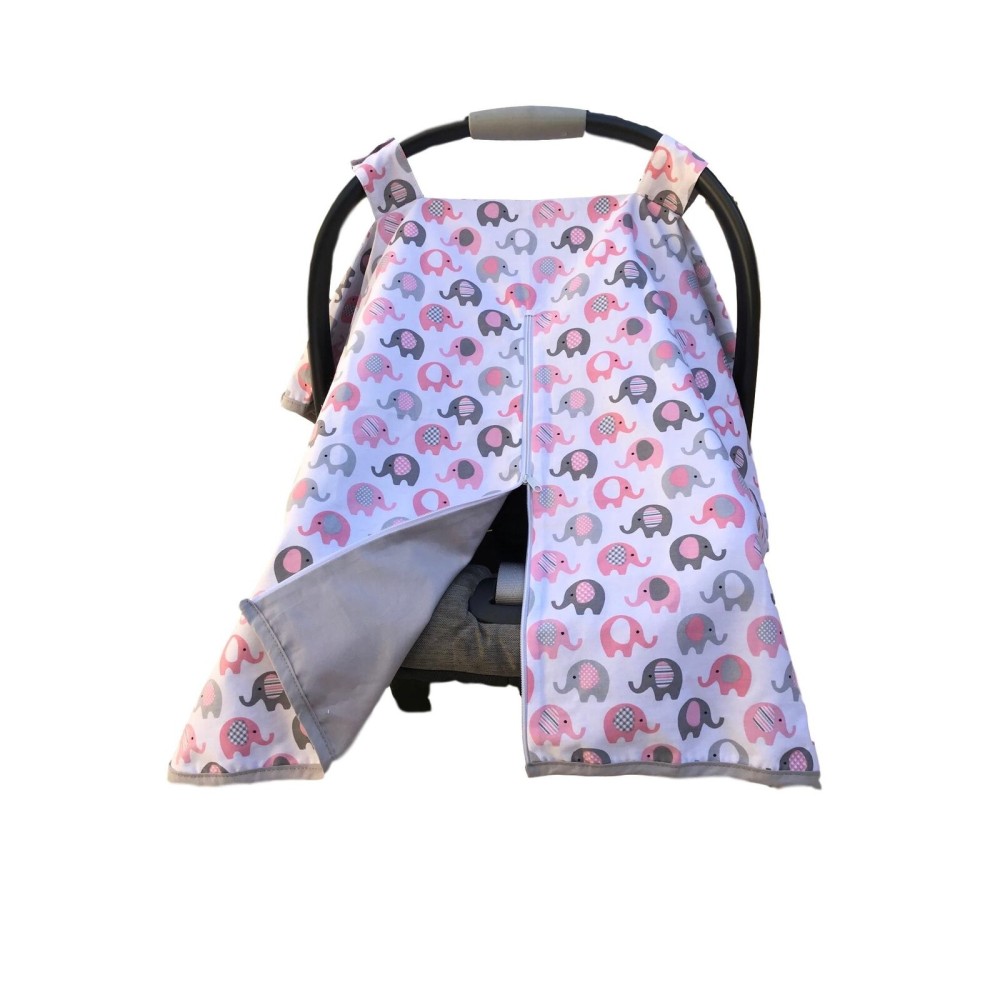 effe bebe Vera Elephant 100% Breathable Cotton Baby Car Seat Cover (Petal Grey)