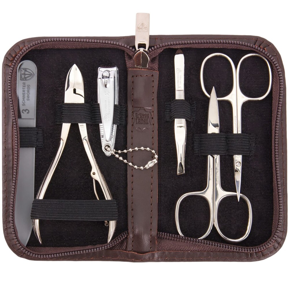3 Swords Germany - brand quality 6 piece manicure pedicure grooming kit set for professional finger & toe nail care scissors clipper genuine leather case in gift box, Made in Solingen Germany (03652) 3 Swords Germany - brand quality 6 piece manicure pedicure grooming kit set for professional finger & toe nail care scissors clipper genuine leather case in gift box, Made in Solingen Germany (03652)