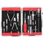 3 Swords Germany - brand quality 11 piece manicure pedicure grooming kit set for professional finger & toe nail care scissors clipper red genuine leather case in gift box, Made in Germany