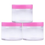 Beauticom 60 Grams/60 ML (2 Oz) Round Clear Leak Proof Plastic Container Jars with Pink Lids for Travel Storage Makeup Cosmetic Lotion Scrubs Creams Oils Salves Ointments (3 Jars)
