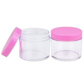 Beauticom 60 Grams/60 ML (2 Oz) Round Clear Leak Proof Plastic Container Jars with Pink Lids for Travel Storage Makeup Cosmetic Lotion Scrubs Creams Oils Salves Ointments (3 Jars)