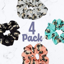 Happie Hare Scrunchies - Cotton Rounds Elastic Hair Bands - Scrunchy Hair Ties - Girls Hair Accessories - Gifts for Women (4 Pack, Pug 2)