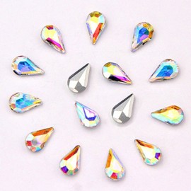 Minejin Nail Art 3D DIY Crystal Rhinestones Teardrop Shaped Glitter Gems Decorations 20Pcs (6x8MM, AB Color)