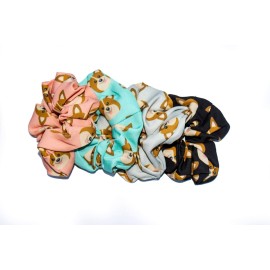 Happie Hare Scrunchies - Cotton Rounds Elastic Hair Bands - Scrunchy Hair Ties - Girls Hair Accessories - Gifts for Women (4 Pack, Mix Colors, Corgi)