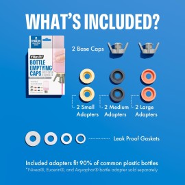 Flip-It! 2-Pack Premium Bottle Emptying Kit - No more wasted product - Fits most plastic bottles - Get out every drop of Shampoos, Lotions, & More - 2 Base Caps, 6 Adapters - Pastel Color Edition