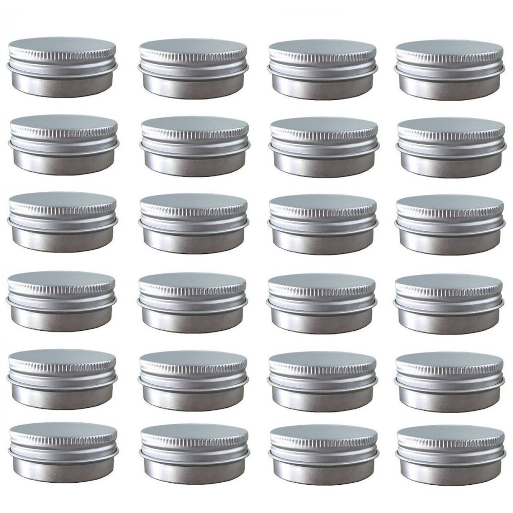 24 Pack (2 Oz/60ml) Screw Top Round Aluminum Tin Cans, Metal Tin Storage Jar Containers with Screw Cap for Lip Balm, Cosmetic, Candles, Salve, Make Up, Eye Shadow, Powder, Tea