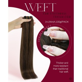 Moresoo Weft Hair Extensions Human Hair 22 Inch Human Hair Sew in Extensions Darkest Brown Highlight with Light Brown Double Weft 100g/pack Moresoo Weft Hair Extensions Human Hair 22 Inch Human Hair Sew in Extensions Darkest Brown Highlight with Light Brown Double Weft 100g/pack