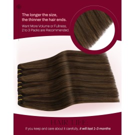 Moresoo Weft Hair Extensions Human Hair 22 Inch Human Hair Sew in Extensions Darkest Brown Highlight with Light Brown Double Weft 100g/pack Moresoo Weft Hair Extensions Human Hair 22 Inch Human Hair Sew in Extensions Darkest Brown Highlight with Light Brown Double Weft 100g/pack