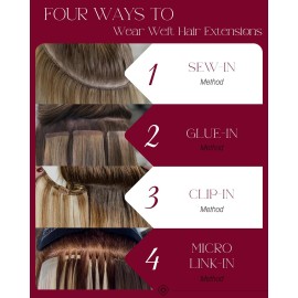 Moresoo Weft Hair Extensions Human Hair 22 Inch Human Hair Sew in Extensions Darkest Brown Highlight with Light Brown Double Weft 100g/pack Moresoo Weft Hair Extensions Human Hair 22 Inch Human Hair Sew in Extensions Darkest Brown Highlight with Light Brown Double Weft 100g/pack