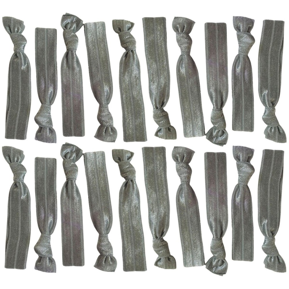 Kenz Laurenz Hair Ties 20 Elastics Ponytail Holder Set No Crease Ribbon Bands (Grey)