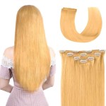12 Clip in Hair Extensions Remy Human Hair for Women - Silky Straight Human Hair Clip in Extensions 50grams 4pieces Natural Blonde 24 Color