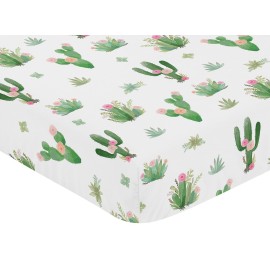 Pink Green Boho Watercolor Baby or Toddler Fitted Crib Sheet for Cactus Floral Collection by Sweet Jojo Designs