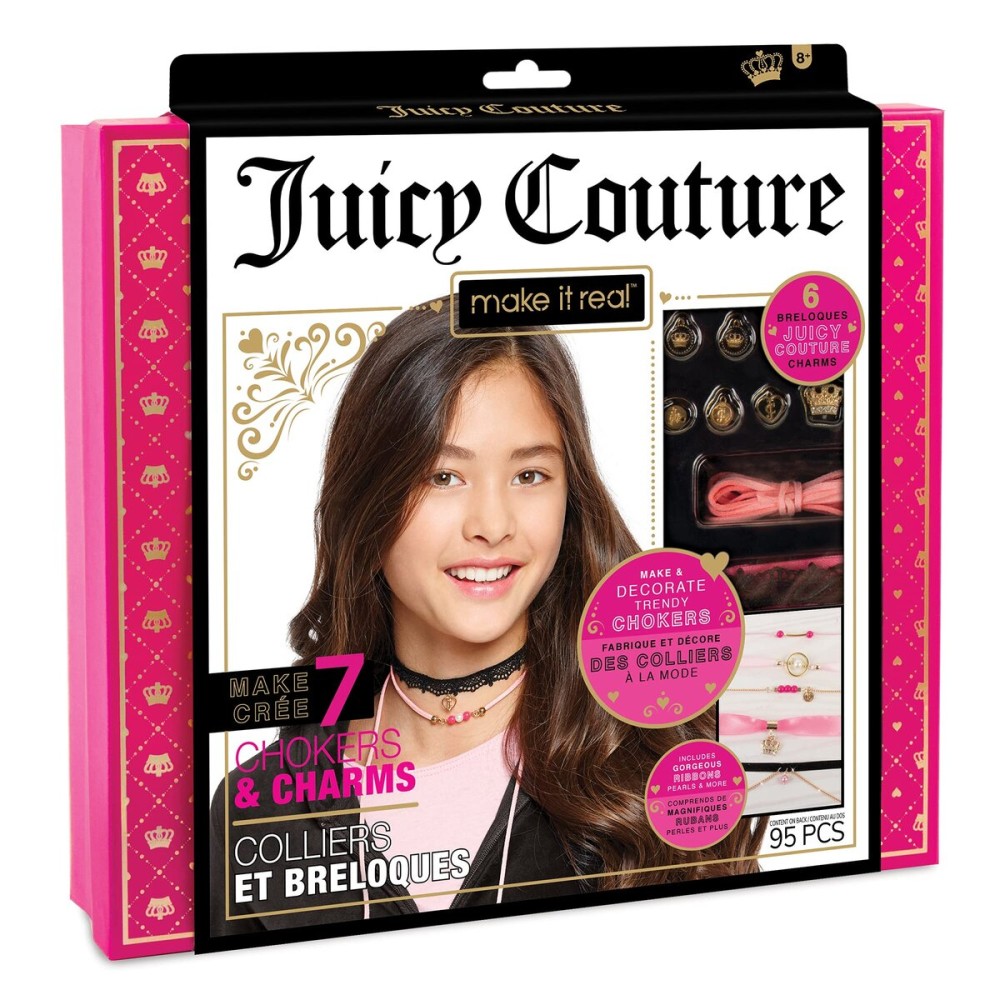 Make It Real Juicy Couture: Chokers & Charms Kit - Create 7 Unique Necklaces, 102 Pieces, 7 Trendy Chokers, 6 Juicy Charms, Tweens & Girls, Elastic Fitted Necklaces, DIY Bead Jewelry Kit, Ages 8+