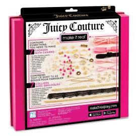 Make It Real Juicy Couture: Chokers & Charms Kit - Create 7 Unique Necklaces, 102 Pieces, 7 Trendy Chokers, 6 Juicy Charms, Tweens & Girls, Elastic Fitted Necklaces, DIY Bead Jewelry Kit, Ages 8+