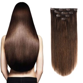 GEELOOK Clip in Hair Extensions Real Human Hair 14 Inch Darkest Brown 2 Color Double Weft 100% Remy Human Hair Thick Long Soft Silky Straight 4pcs 10clips for Women 60grams