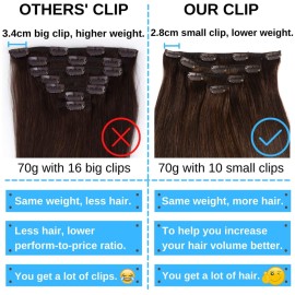 GEELOOK Clip in Hair Extensions Real Human Hair 14 Inch Darkest Brown 2 Color Double Weft 100% Remy Human Hair Thick Long Soft Silky Straight 4pcs 10clips for Women 60grams