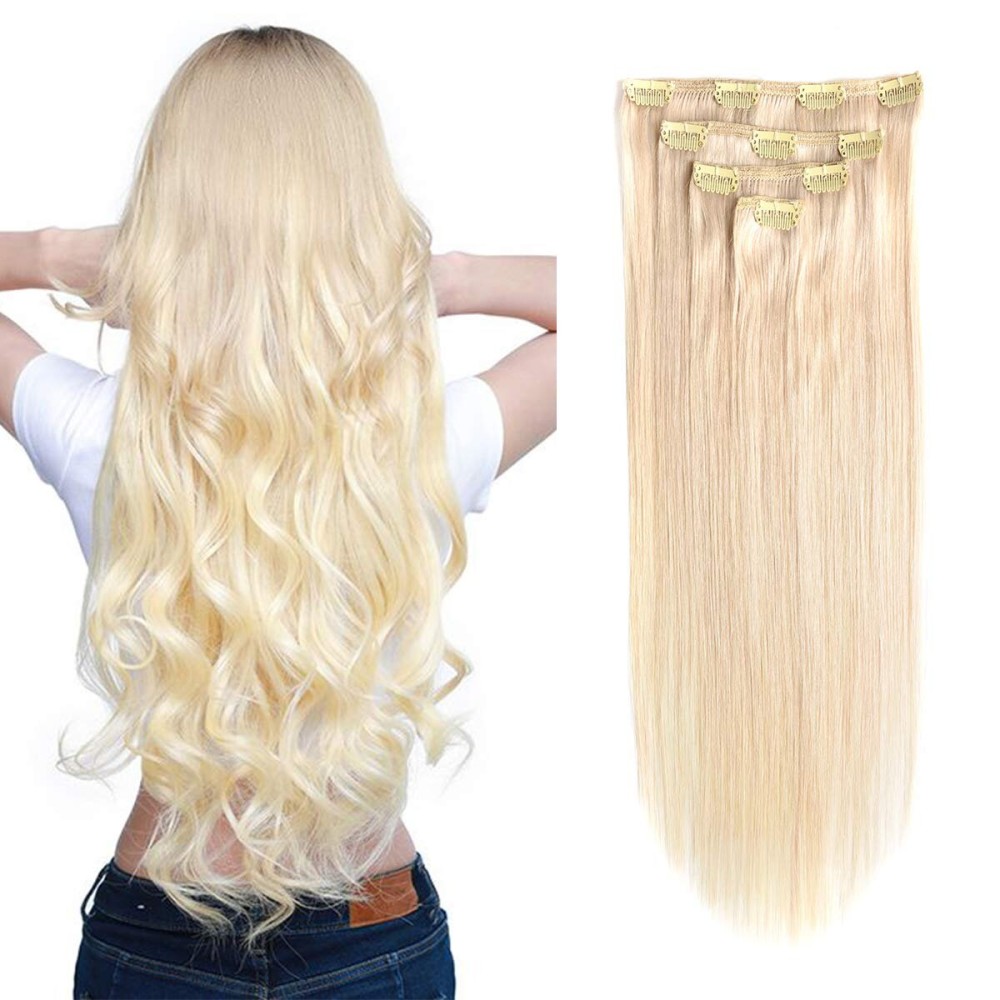 GEELOOK Clip in Hair Extensions Real Human Hair 14 Inch Lightest Blonde 613 Color Double Weft 100% Remy Human Hair Thick Long Soft Silky Straight 4pcs 10clips for Women 60grams GEELOOK Clip in Hair Extensions Real Human Hair 14 Inch Lightest Blonde 613 Color Double Weft 100% Remy Human Hair Thick Long Soft Silky Straight 4pcs 10clips for Women 60grams