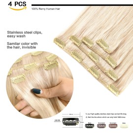 GEELOOK Clip in Hair Extensions Real Human Hair 14 Inch Lightest Blonde 613 Color Double Weft 100% Remy Human Hair Thick Long Soft Silky Straight 4pcs 10clips for Women 60grams GEELOOK Clip in Hair Extensions Real Human Hair 14 Inch Lightest Blonde 613 Color Double Weft 100% Remy Human Hair Thick Long Soft Silky Straight 4pcs 10clips for Women 60grams