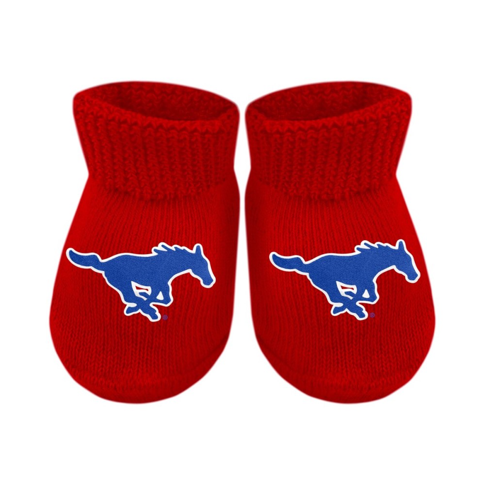 Creative Knitwear College Baby NCAA Officially Licensed Baby Bootie Sock - SMU Mustangs Logo - Red - Newborn - 6 Months