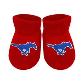 Creative Knitwear College Baby NCAA Officially Licensed Baby Bootie Sock - SMU Mustangs Logo - Red - Newborn - 6 Months
