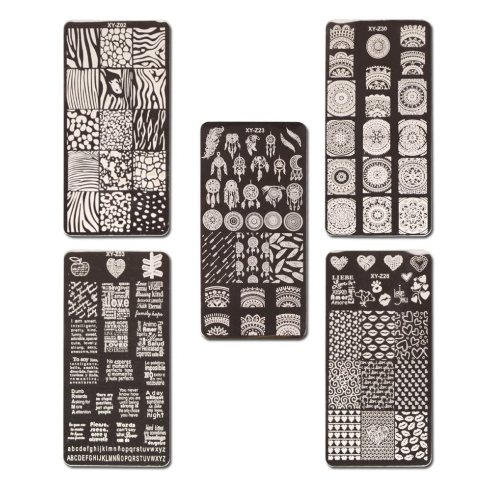 WOKOTO Nail Stamping Plates Set, Nail Art Printing Plates DIY Tool 5 Pcs Text Animal Image Templates Stamping Transfer Nail Stencil Kit Stamp Plates for Nails