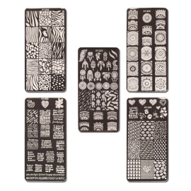 WOKOTO Nail Stamping Plates Set, Nail Art Printing Plates DIY Tool 5 Pcs Text Animal Image Templates Stamping Transfer Nail Stencil Kit Stamp Plates for Nails