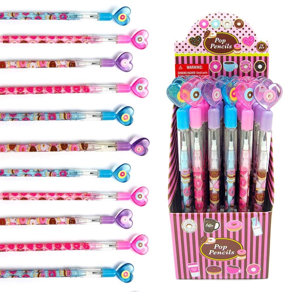 TINYMILLS 24 Pcs Donuts Multi Point Stackable Push Pencil Assortment with Eraser for Donut Party Favor Prize Carnival Goodie Bag Stuffers Classroom Rewards Stocking Stuffers