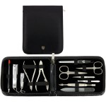 3 Swords Germany - brand quality 12 piece manicure pedicure grooming kit set for professional finger & toe nail care with black synthetic leather case - Made in Germany