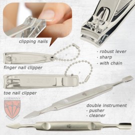 3 Swords Germany - brand quality 12 piece manicure pedicure grooming kit set for professional finger & toe nail care with black synthetic leather case - Made in Germany