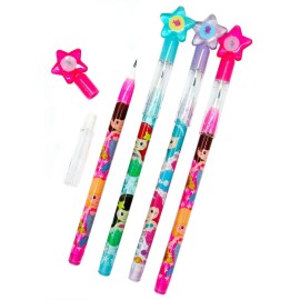 TINYMILLS 24 Pcs Mermaids Multi Point Stackable Push Pencil Assortment with Eraser for Shark Birthday Party Favor Prize Carnival Goodie Bag Stuffers Classroom Rewards Pinata Fillers