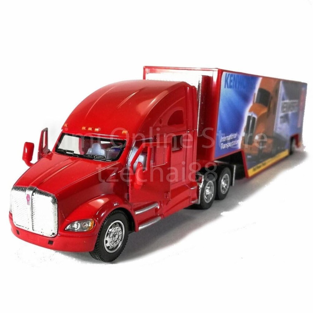 KiNSMART Kenworth T700 Container Truck, 1:68 Scale, Die Cast Metal Model, Red with Decals, Pullback Action